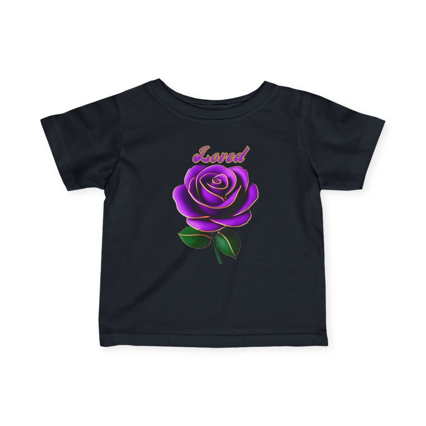 Loved Purple Rose Infant Tee — Gold-Trim Floral Baby Shirt
