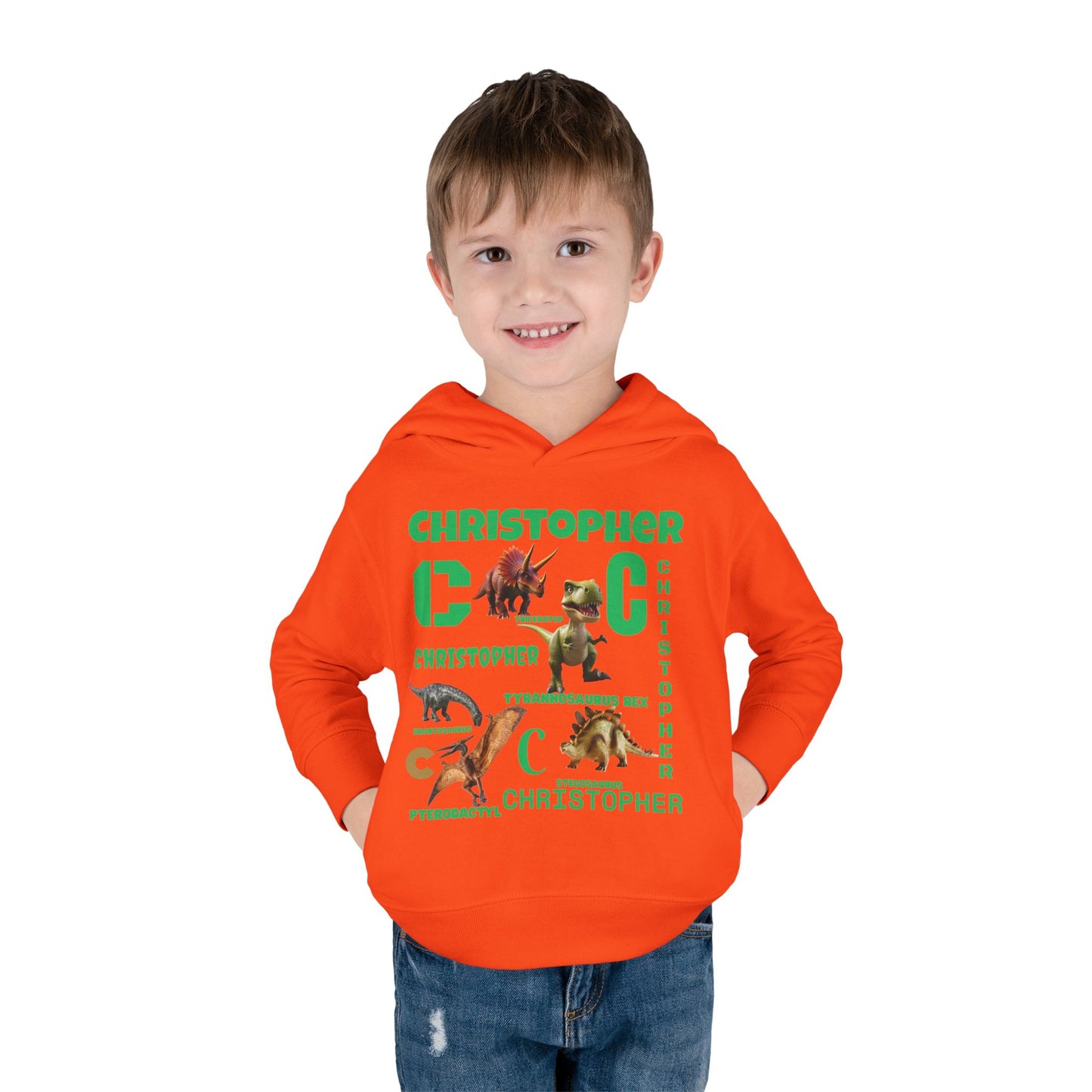 Boys Toddler Hoodie — Personalized Dino Name Collage (Custom Kids Pullover)