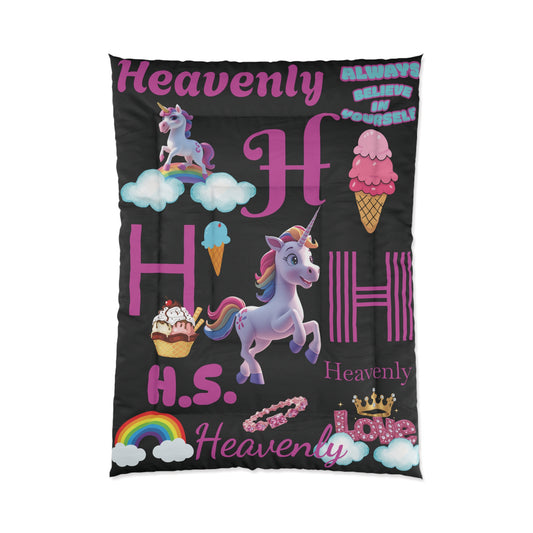 Personalized Name - Unicorn Comforter – Kids’ Rainbow & Ice Cream Bedroom Duvet